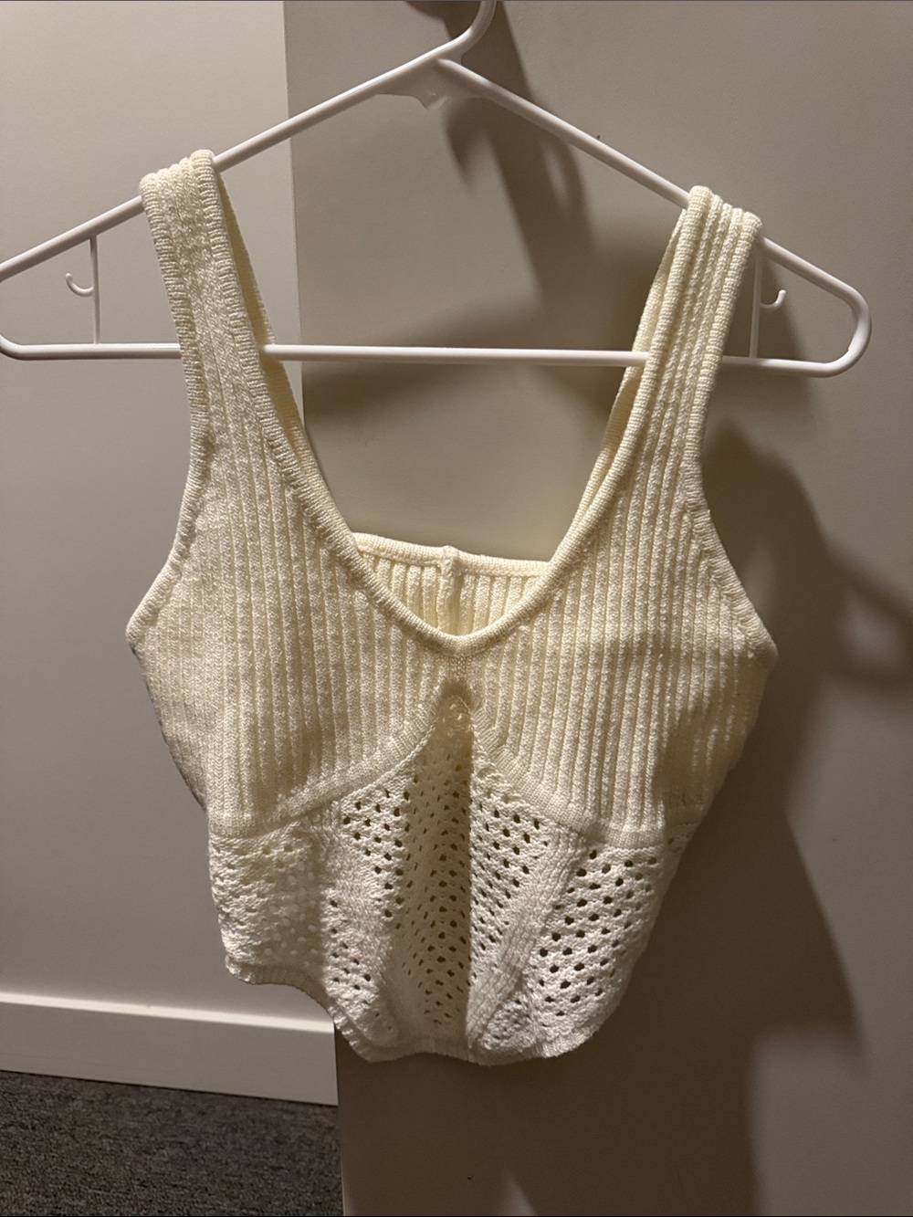 SHEIN Cream Ribbed & Open-Knit Tank